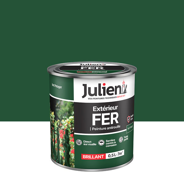 JULIEN - Peinture antirouille fer extérieur - Vert Potager - 0.5L - large