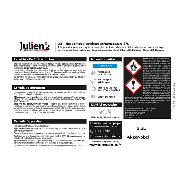 JULIEN - Peinture antirouille extérieur fer - Blanc - 2L - large