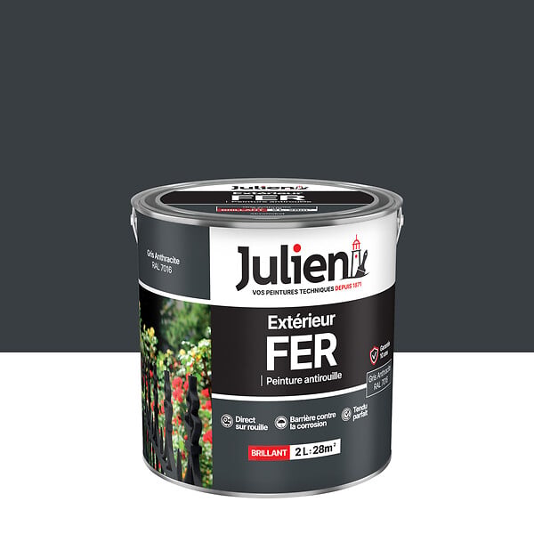 JULIEN - Peinture antirouille fer extérieur - Gris Anthracite - 2L - large