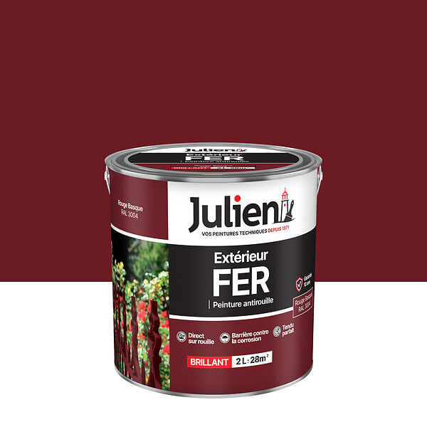 JULIEN - Peinture antirouille métal ferreux - Rouge Basque - 2L - large