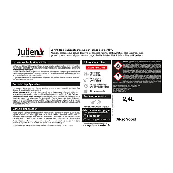 JULIEN - Peinture antirouille extérieure pour fer - Blanc - 2.4L - large