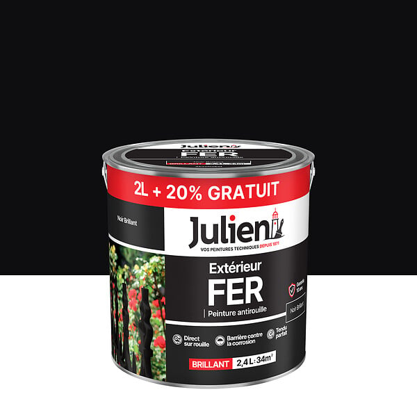 JULIEN - Peinture antirouille extérieure - Fer et acier - Noir - 2,4L - large