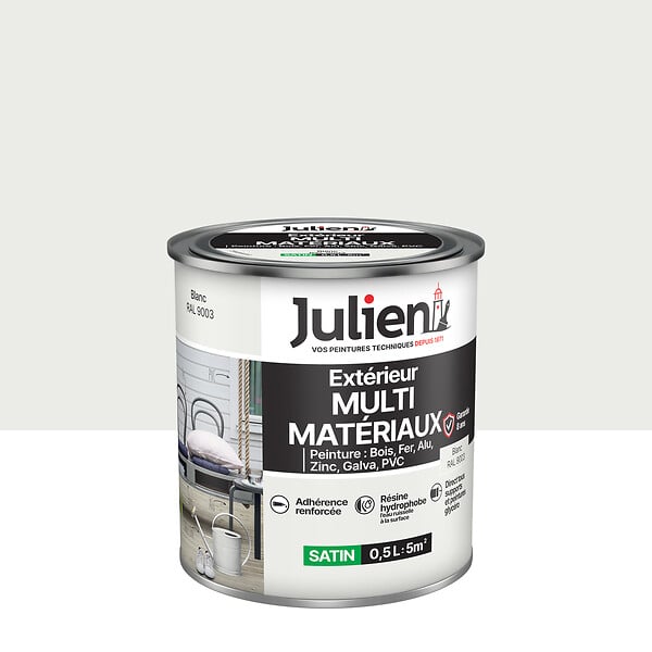 JULIEN - Peinture Extérieure Multi-matériaux - Blanc - 0,5L - large
