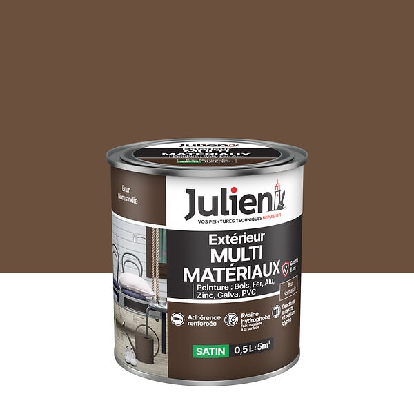 JULIEN - Peinture multi-matériaux extérieur Satin Brun Normandie 0,5L - large