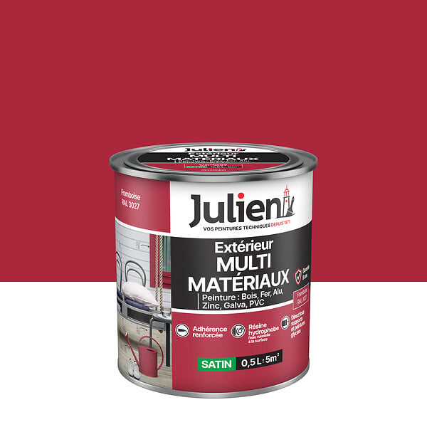JULIEN - Peinture extérieure multi-matériaux Satin - Framboise - 0.5L - large