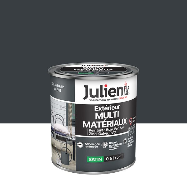 JULIEN - Peinture extérieure multi-matériaux Satin - Gris Anthracite - large