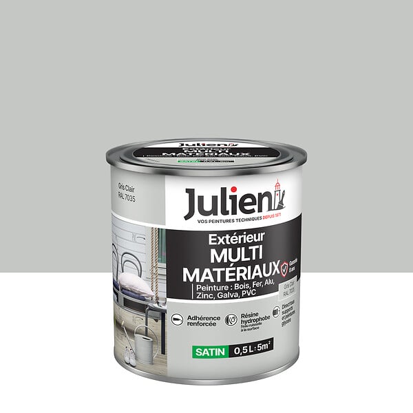 JULIEN - Peinture extérieure multi-matériaux Satin - Gris Clair 0,5L - large