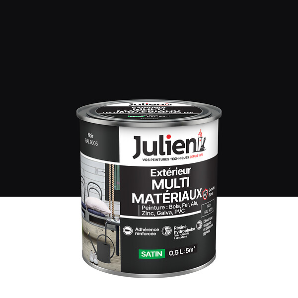 JULIEN - Peinture extérieure multi-matériaux Julien Satin - Noir 0.5L - large
