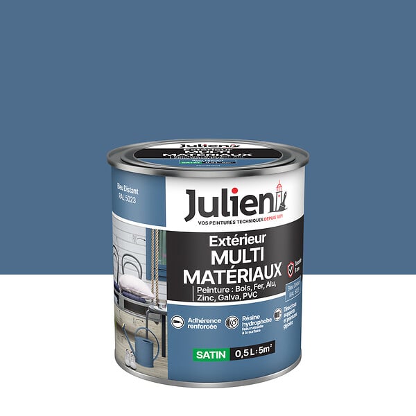 JULIEN - Peinture extérieure multi-matériaux Satin Bleu Distant 0,5L - large