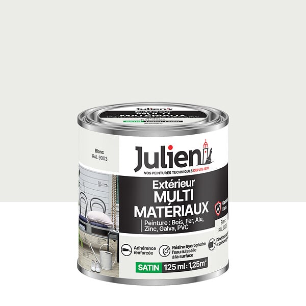 JULIEN - Peinture extérieure multi-matériaux Satin - Blanc 125ml - large