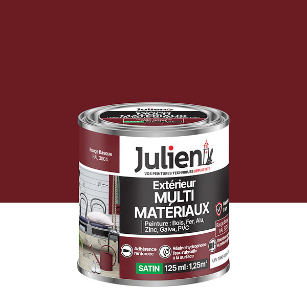 JULIEN - Peinture extérieure Multi-Matériaux - Rouge Basque 125ml - large