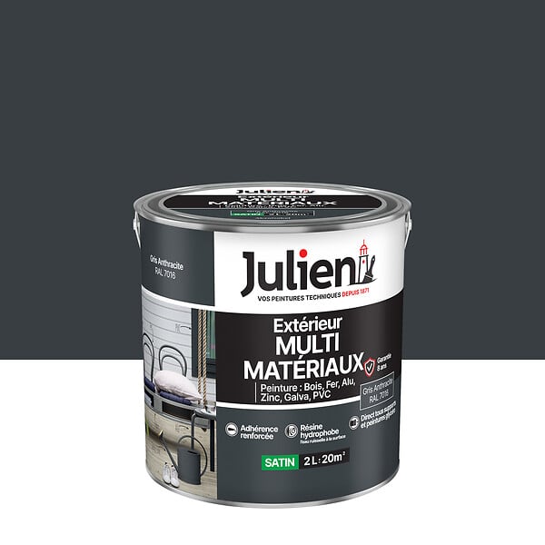 JULIEN - Peinture Extérieure Multi-Matériaux Satin - Gris Anthracite - 2L - large