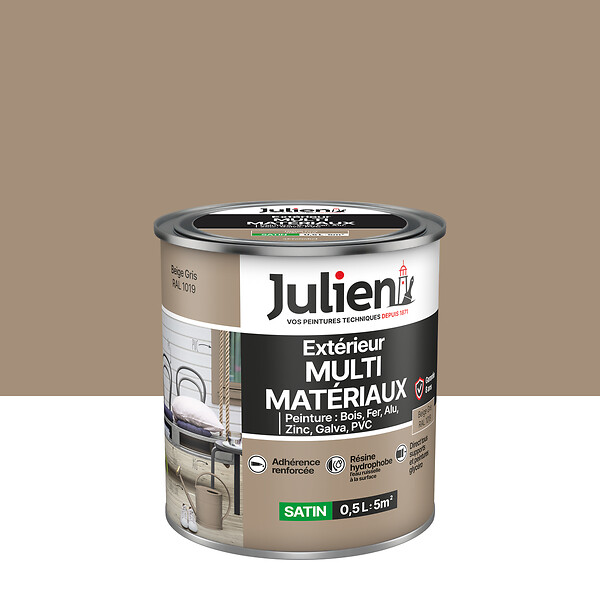 JULIEN - Peinture extérieure multi-matériaux - Satin Beige Gris 0.5L - large