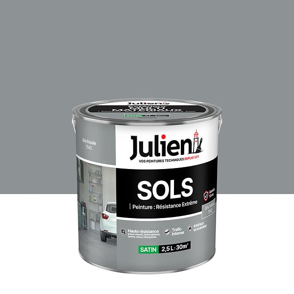 JULIEN - Peinture sol satinée Résistance Extrême - Gris Fossile - 2,5L - large