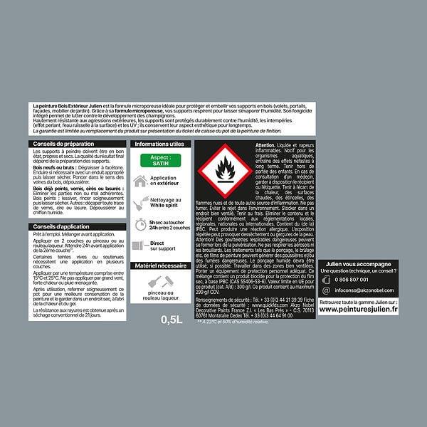 JULIEN - Peinture bois extérieur microporeuse Satin - Gris Argent 05L - large