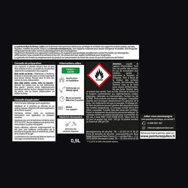 JULIEN - Peinture extérieure bois Microporeux Noir 0.5L - large