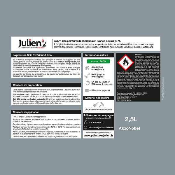 JULIEN - Peinture extérieure bois microporeux - Gris Argent - 2,5L - large