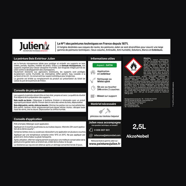 JULIEN - Peinture extérieure bois microporeuse - Noir - 2.5 L - large