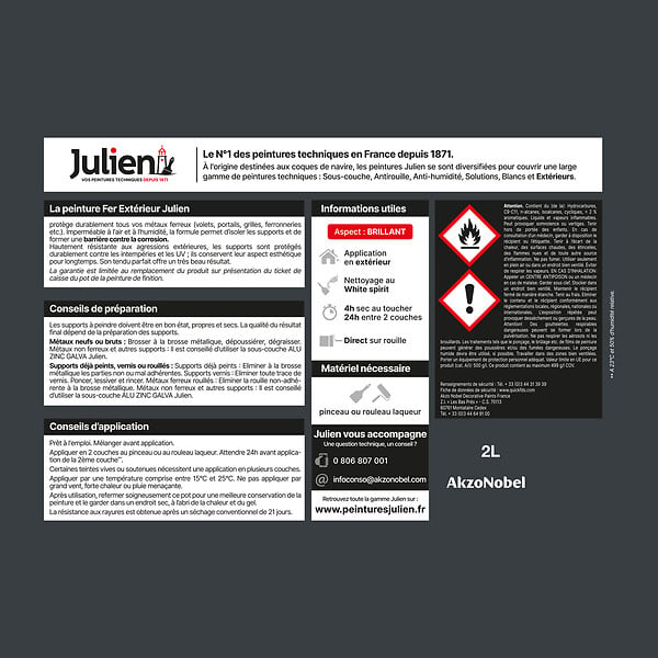 JULIEN - Peinture antirouille fer extérieur - Gris Anthracite - 2L - large