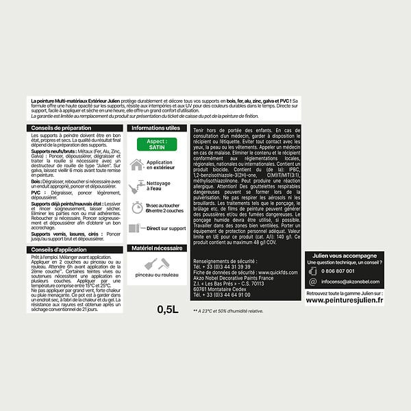 JULIEN - Peinture Extérieure Multi-matériaux - Blanc - 0,5L - large