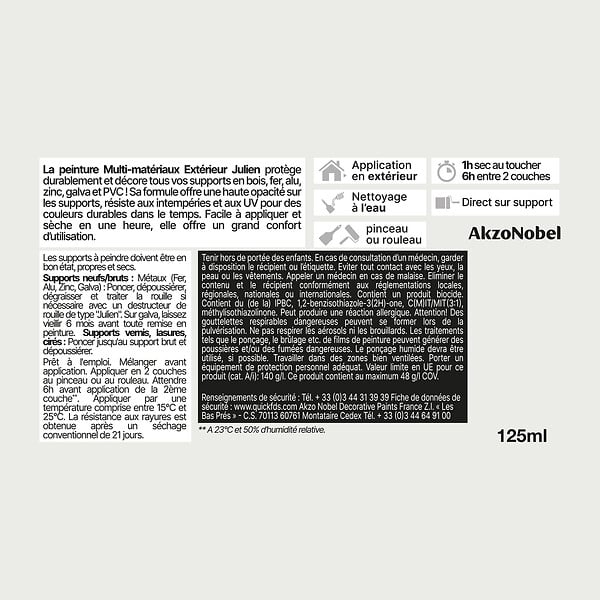 JULIEN - Peinture extérieure multi-matériaux Satin - Blanc 125ml - large