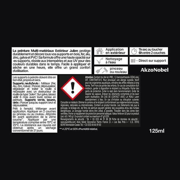 JULIEN - Peinture extérieure multi-matériaux - Noir - 125ml - large