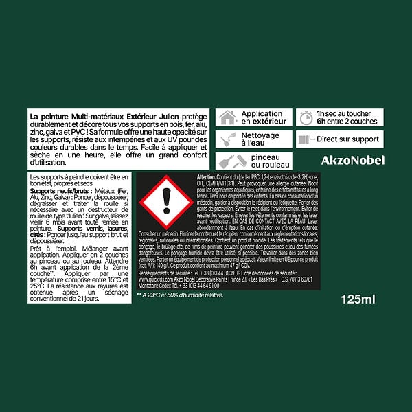 JULIEN - Peinture extérieure multi-matériaux satin Vert Basque 0,125L - large