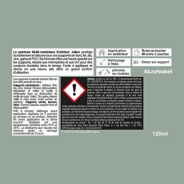JULIEN - Peinture extérieure multi-matériaux - Vert Provence 0,125L - large