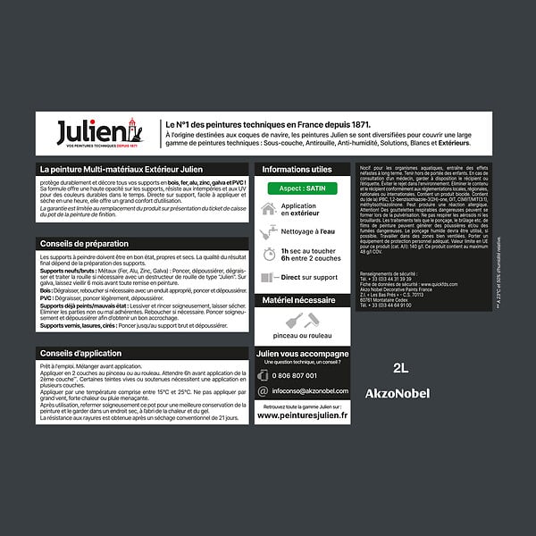 JULIEN - Peinture Extérieure Multi-Matériaux Satin - Gris Anthracite - 2L - large