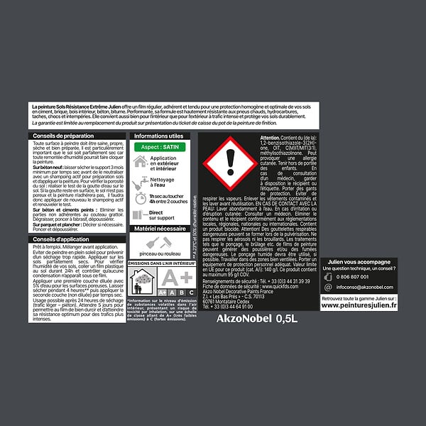 JULIEN - Peinture sol - Sols Résistance Extrême - Gris Graphite 0,5L - large