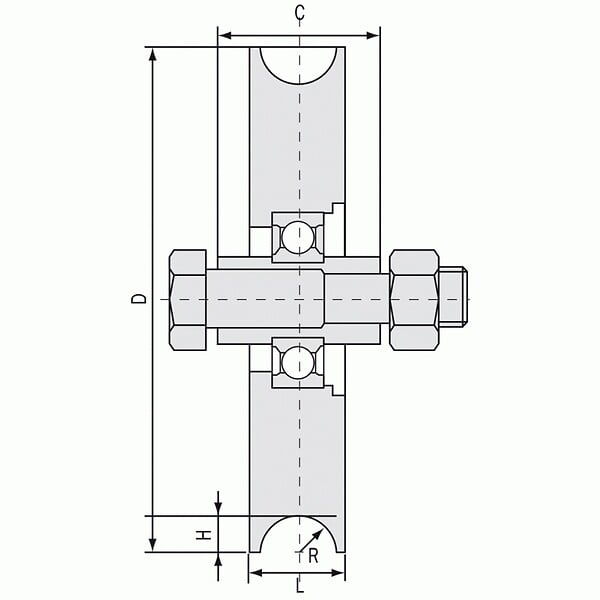 COMMUNELLO - Roue à  gorge ronde 310 diamètre 80 mm - 1 roulement pour roues à  roulements à  billes - large