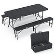 VOUNOT - Ensemble de Table et bancs camping pliables 180cm HDPE Style Polyrotin noir - vignette