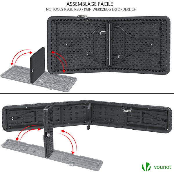 VOUNOT - Ensemble de Table et bancs camping pliables 180cm HDPE Style Polyrotin noir - large