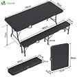 VOUNOT - Ensemble de Table et bancs camping pliables 180cm HDPE Style Polyrotin noir - vignette