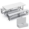 VOUNOT - Ensemble de Table et bancs camping pliables 180cm HDPE blanc - vignette