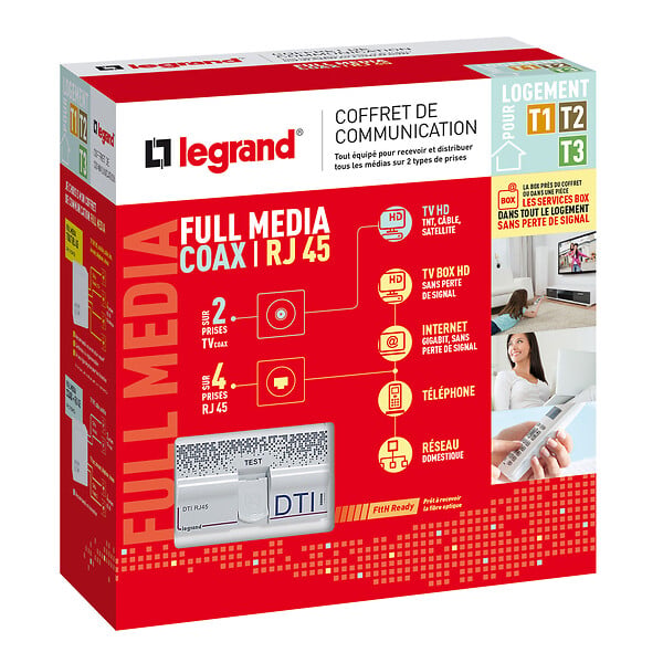 LEGRAND - Coffret de communication Full Media coaxial RJ45 Blanc T1 T3 - large