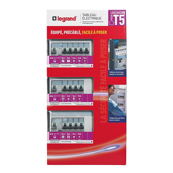 LEGRAND - Tableau électrique équipé DRIVIA - T5 - 3 rangées 20 modules - large