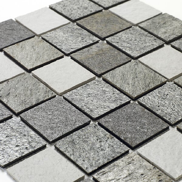 U-TILE - Mosaïque mixte résine & pierre 100 x 50 cm - 5 x 5 cm mixte pierre et résine blanche - large