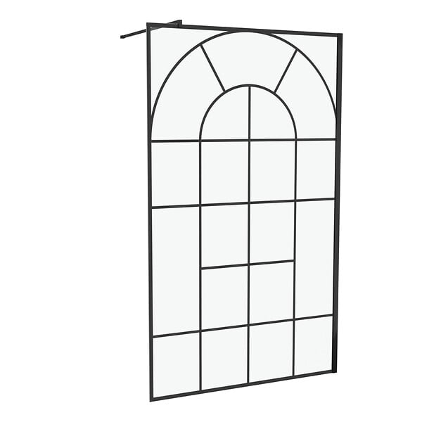 AURLANE - Paroi de douche Déco 120x195cm Verre 5mm Sérigraphié - Barre de fixation Noir Mat - large