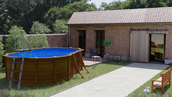 GRE - Piscine ovale acier Pacific bois - L.634xl.399xH.122cm - large