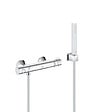 GROHE - Grohe Set de douche Mitigeur thermostatique Grohtherm + Douchette Stick 1 jet, support mural, flexible, Chrome (34558000-CUBESTICK) - vignette