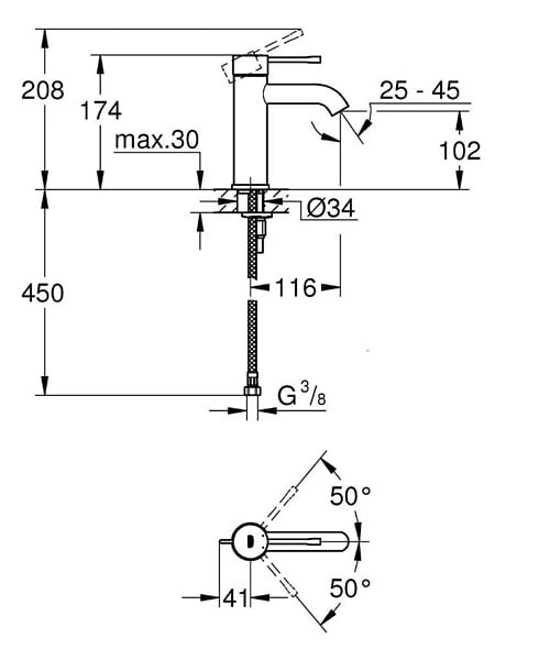 GROHE - Grohe Essence - set mitigeur de lavabo taille S + Bonde clic clac Grohe pour lavabo avec trop-plein (23590001-CLICCLAC) - large