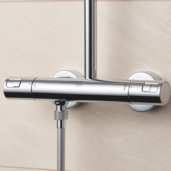 GROHE - Colonne de douche thermostatique XXL Round 250 + Douchette 2 jets, Chrome (26816022) - large