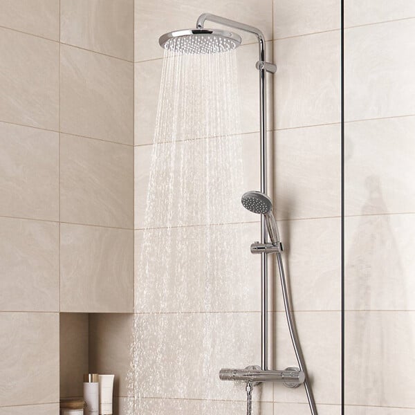 GROHE - Colonne de douche thermostatique XXL Round 250 + Douchette 2 jets, Chrome (26816022) - large