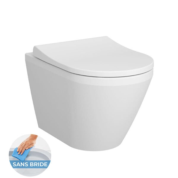 GROHE - Pack WC Bâti Autoportant Rapid SL + WC sans bride Integra avec fixations invisibles + Abattant softclose + Plaque blanc alpin - large