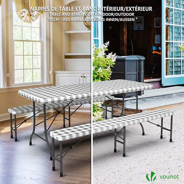 VOUNOT - Lot de 3 nappes de table et banc en PVC Vinyle style ceramique - large