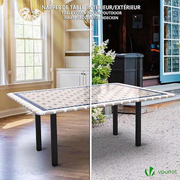 VOUNOT - Nappe de table rectangulaire en PVC Tissu non-tissé style ceramique - large