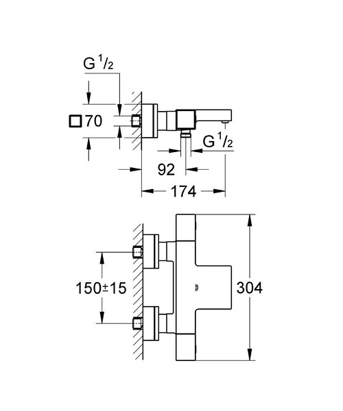 GROHE - Set bain/douche mitigeur thermostatique Grohtherm Cube + Douchette Euphoria 1 jet avec support mural (34497000-CUBESTICK) - large