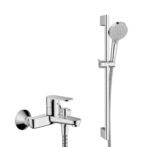 HANSGROHE - Vernis Blend Set Mitigeur bain/douche + Douchette Ecosmart 2 jets + Barre 65cm Chrome (71440000-Vernis) - large