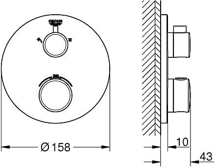 GROHE - Grohtherm Set de douche encastré avec mitigeur thermostatique, douche de tête 250mm + Douchette avec support mural, Chrome - large